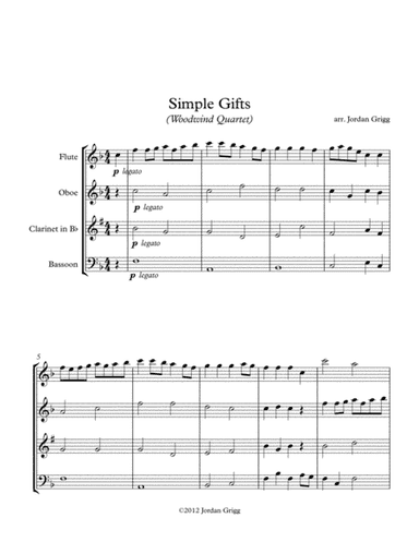 Simple Gifts (Woodwind Quartet) (arr. Jordan Grigg)