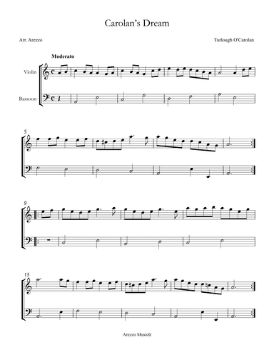 carolan's dream - violin and bassoon sheet music turlough'o carolan (arr. Arezzo Music)