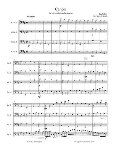 Pachelbel Canon in D for four intermediate cellos - everybody gets to have fun! For cello quartet (arr. Yellow Cello Music)