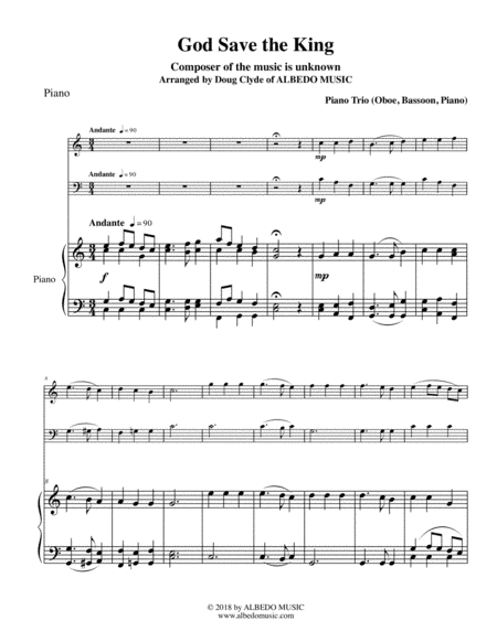 God Save the King for Oboe, Bassoon & Piano (arr. Doug Clyde)