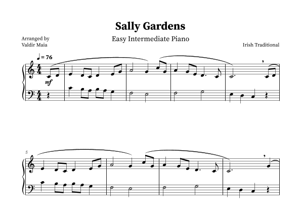 Sally Gardens - Easy Piano (arr. Valdir Maia)