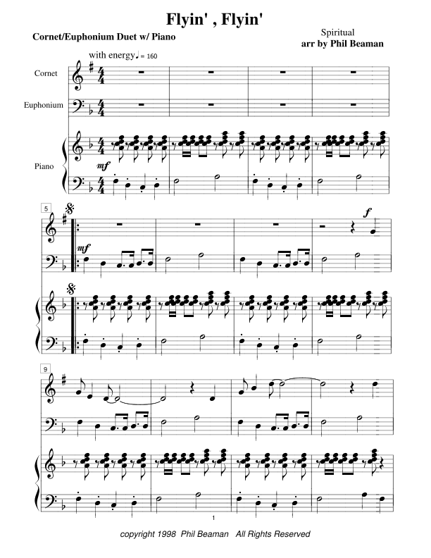 Flyin', Flyin' - cornet/euphonium duet with piano (arr. Phil Beaman)