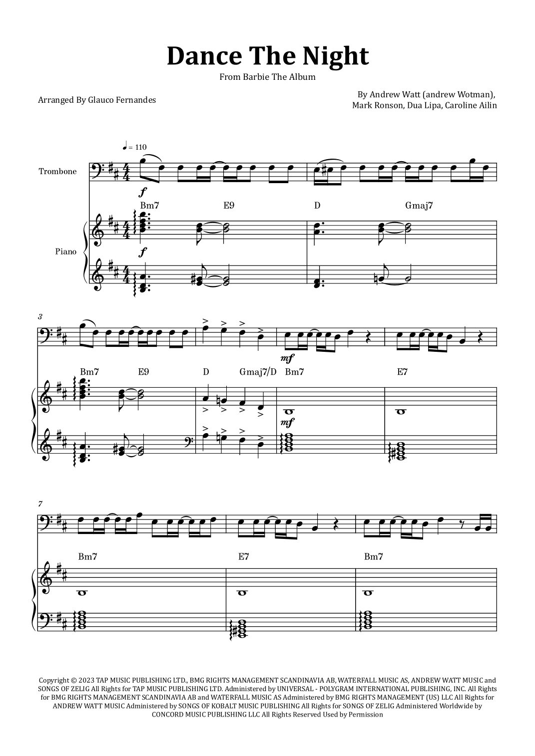 Dance The Night (arr. Glauco Fernandes)