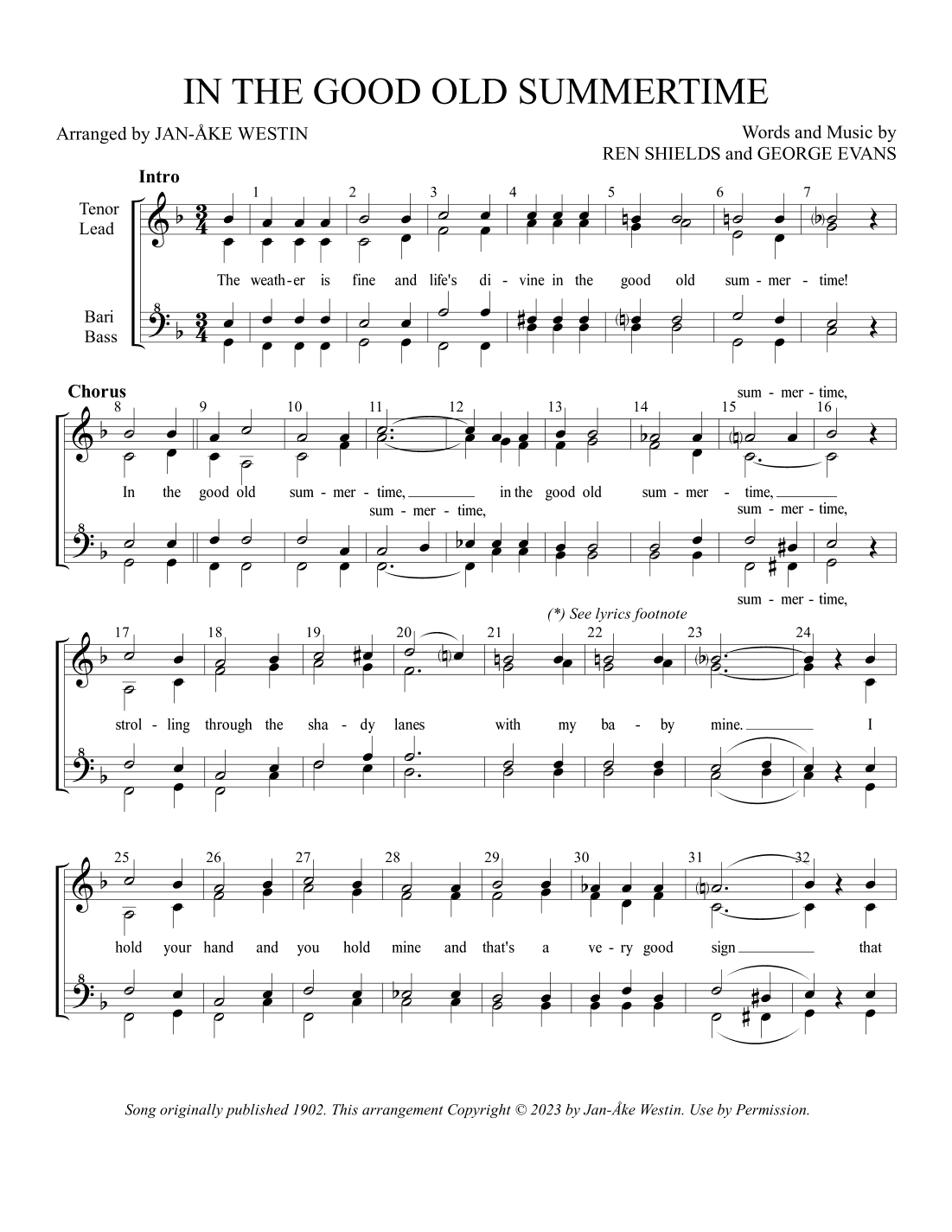 IN THE GOOD OLD SUMMERTIME (arr. Jan-Ake Westin)