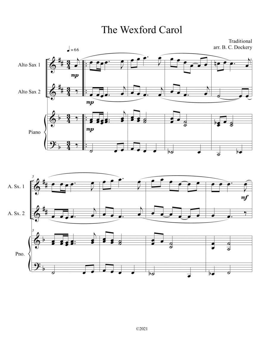 The Wexford Carol (Alto Sax Duet with Piano Accompaniment) (arr. B. C. Dockery)