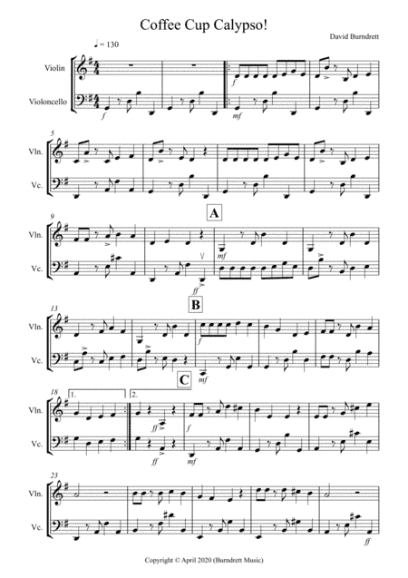 Coffee Cup Calypso! for Violin and Cello