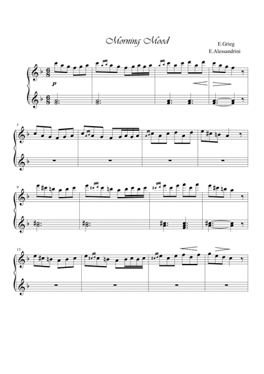 Morning Mood. Piano 4 hands (only piano 1) (arr. Ester Alessandrini)