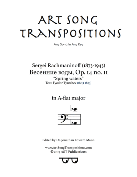 Spring waters, Op. 14 no. 11 (A-flat major, bass clef) (arr. ArtSongTranspositions.com)