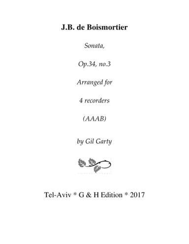 Sonata, Op.34, no.3 (arrangement for 4 recorders) (arr. Gil Garty)