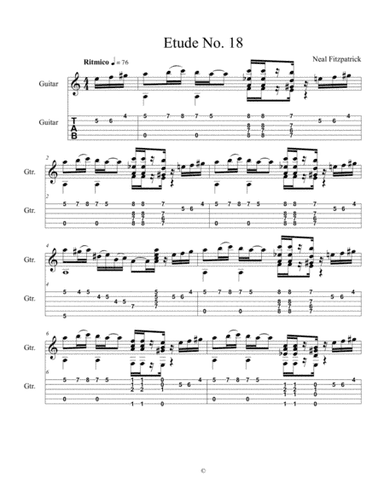 Etude No.18 For Guitar by Neal Fitzpatrick-Tablature Edition