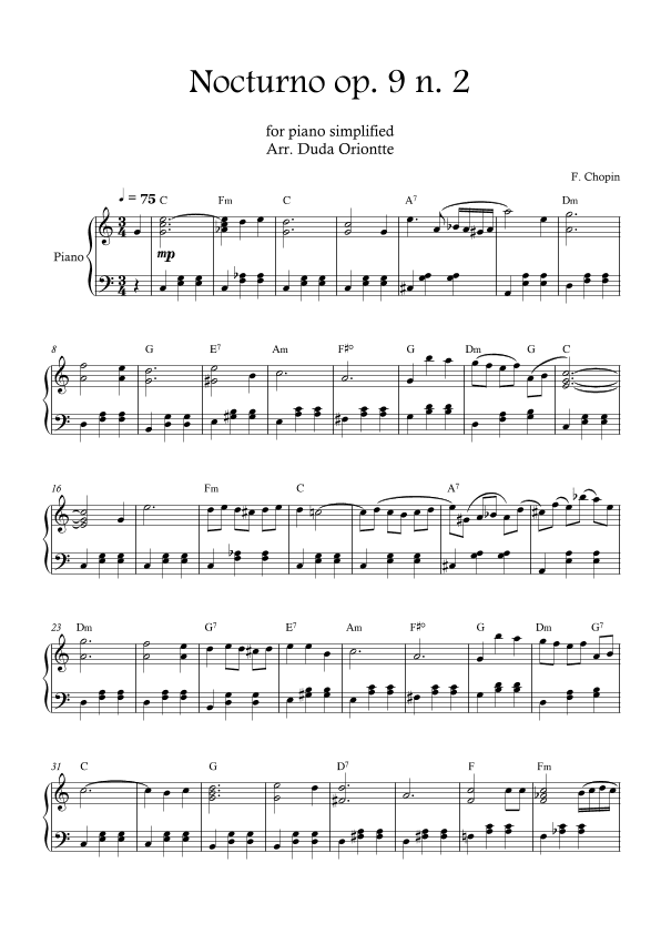 Nocturno op. 9 no. 2 (piano - SIMPLIFIED - with chords) CHOPIN (arr. Duda Oriontte)