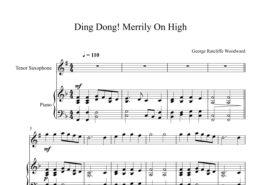 Ding Dong! Merrily On High! - George Ratcliffe Woodward (Tenor Sax + Piano) (arr. Digital Book Music)