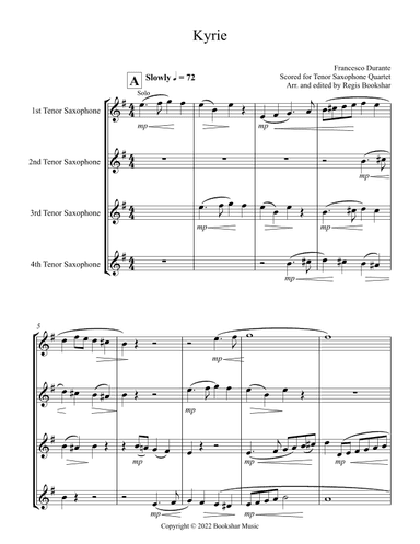 Kyrie (Durante) (Tenor Saxophone Quartet) (arr. Regis Bookshar)