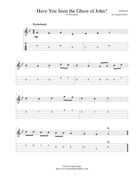 Have You Seen the Ghost of John? (a.k.a. Ghost of Tom) - for easy guitar with TAB (arr. Samuel Stokes)