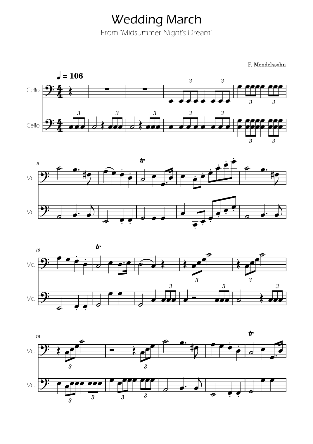 Wedding March - Cello Duet F.Mendelssohn (arr. Ygor Nunes)