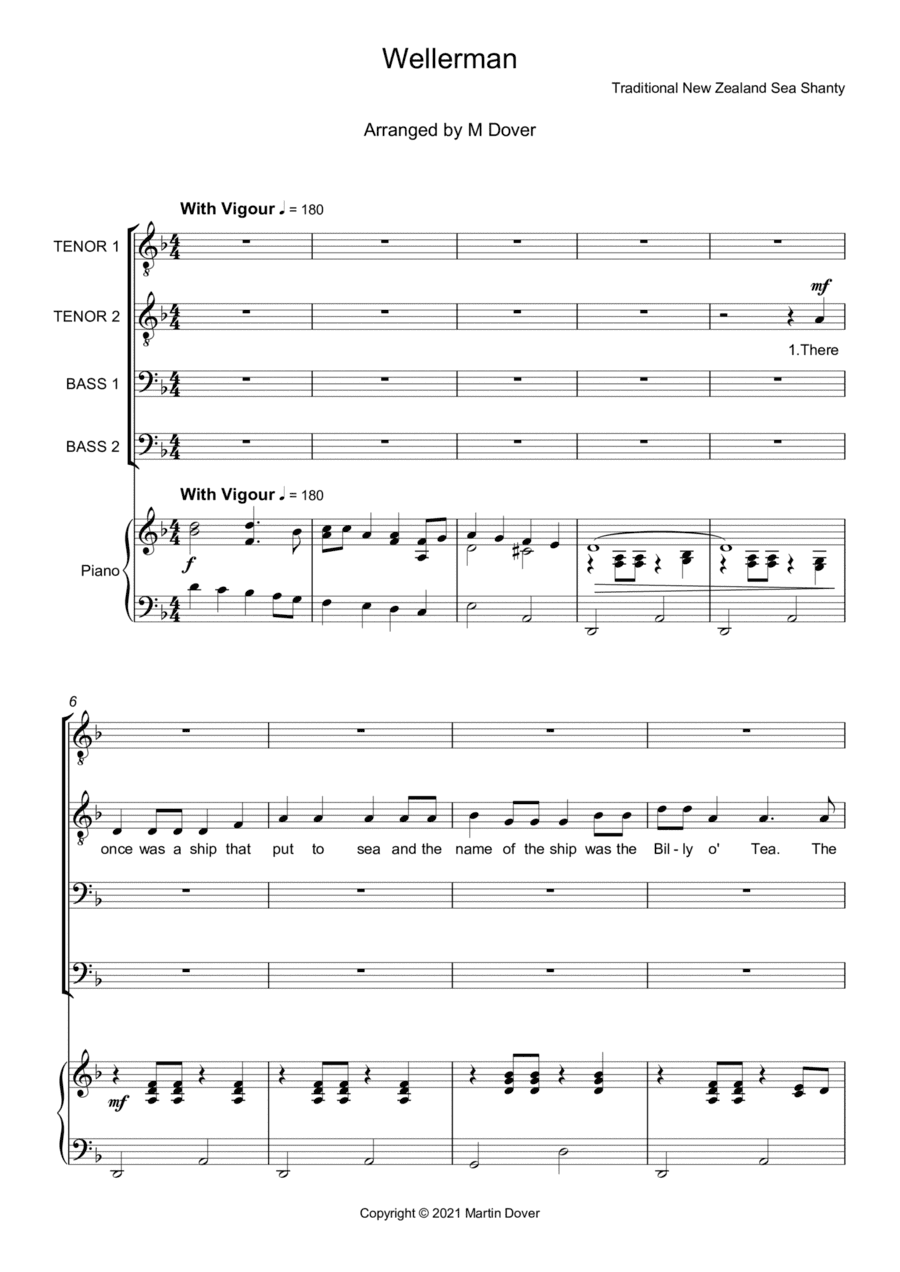 Wellerman - Sea Shanty - Four part choir - TTBB - Lower Voices (arr. Martin Dover)
