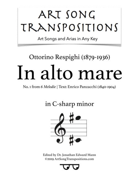 RESPIGHI: In alto mare (transposed to C-sharp minor) (arr. ArtSongTranspositions.com)