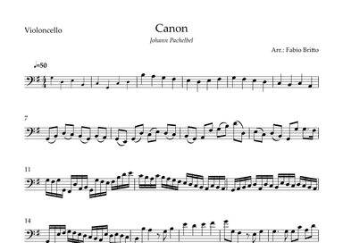 Canon - Johann Pachelbel (Wedding/Reduced Version) for Cello Solo (arr. Fabio Britto)