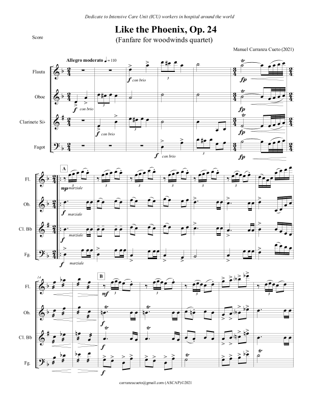 Like the Phoenix, Op 24 (fanfare for woodwinds quartet version)