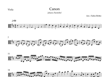 Canon - Johann Pachelbel (Wedding/Reduced Version) for Viola Solo (arr. Fabio Britto)