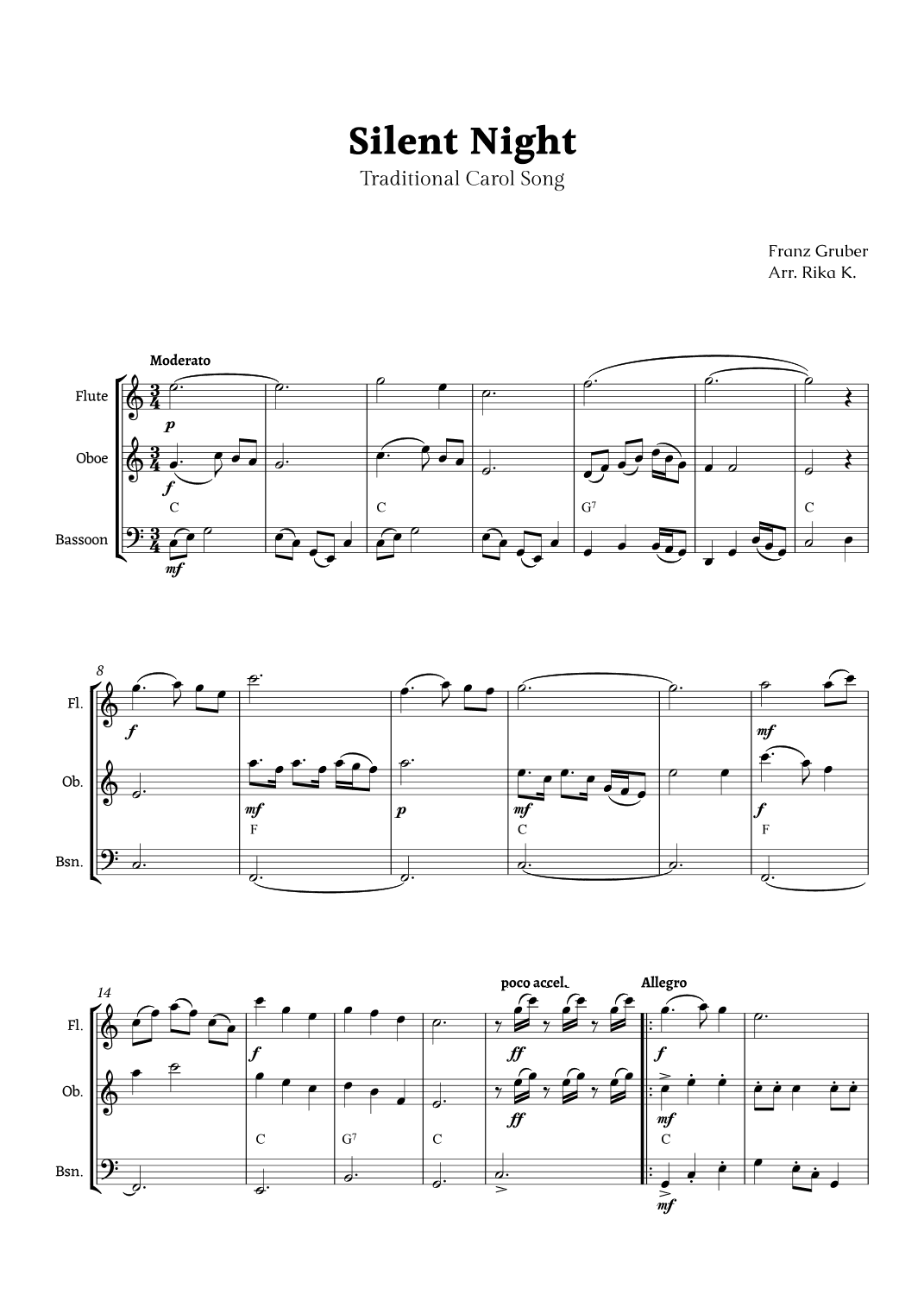 Silent Night for Woodwind Trio (arr. Rika K.)