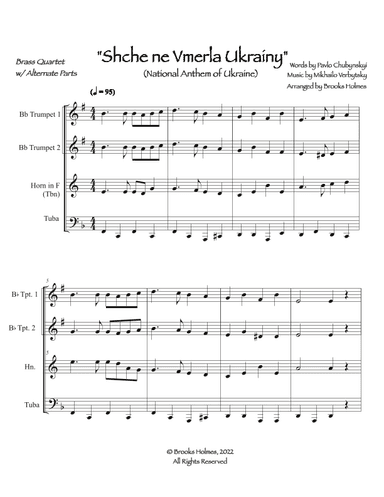Schche ne Vmerla Ukrainy (Brass Quartet) National Anthem Of Ukraine (arr. Brooks Holmes)