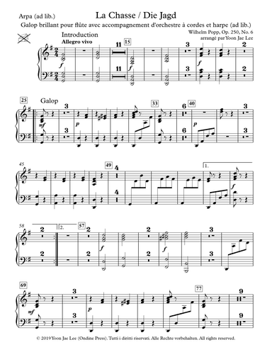 La Chasse Galop brillant, Op. 250, No. 6 for Flute, String Orchestra, and Harp - Set of Parts (arr. Yoon Jae Lee)