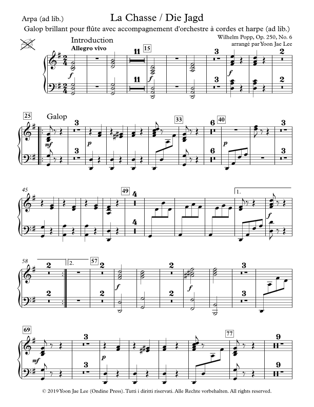 La Chasse Galop brillant, Op. 250, No. 6 for Flute, String Orchestra, and Harp - Set of Parts (arr. Yoon Jae Lee)