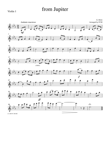 Holst from "Jupiter", for string quartet, CH201 (arr. FCMUSIC)