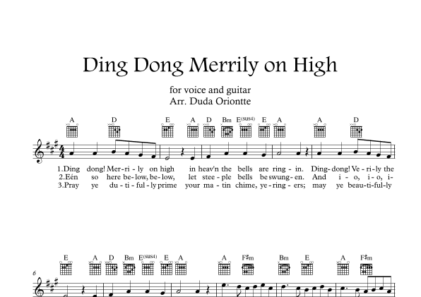 Ding Dong Merrily on High (A major - guitar TABS - with lyrics) (arr. Duda Oriontte)