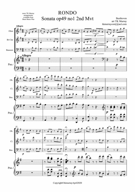 Beethoven - Rondo Op.49 - Oboe, Clarinet, Bassoon & Piano Piano Quartet (arr. Tim TK Murray)
