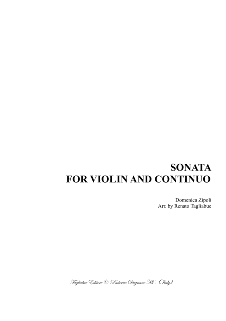 SONATA FOR VIOLIN AND CONTINUO - ZIPOLI - With Violin part (arr. Renato Tagliabue)