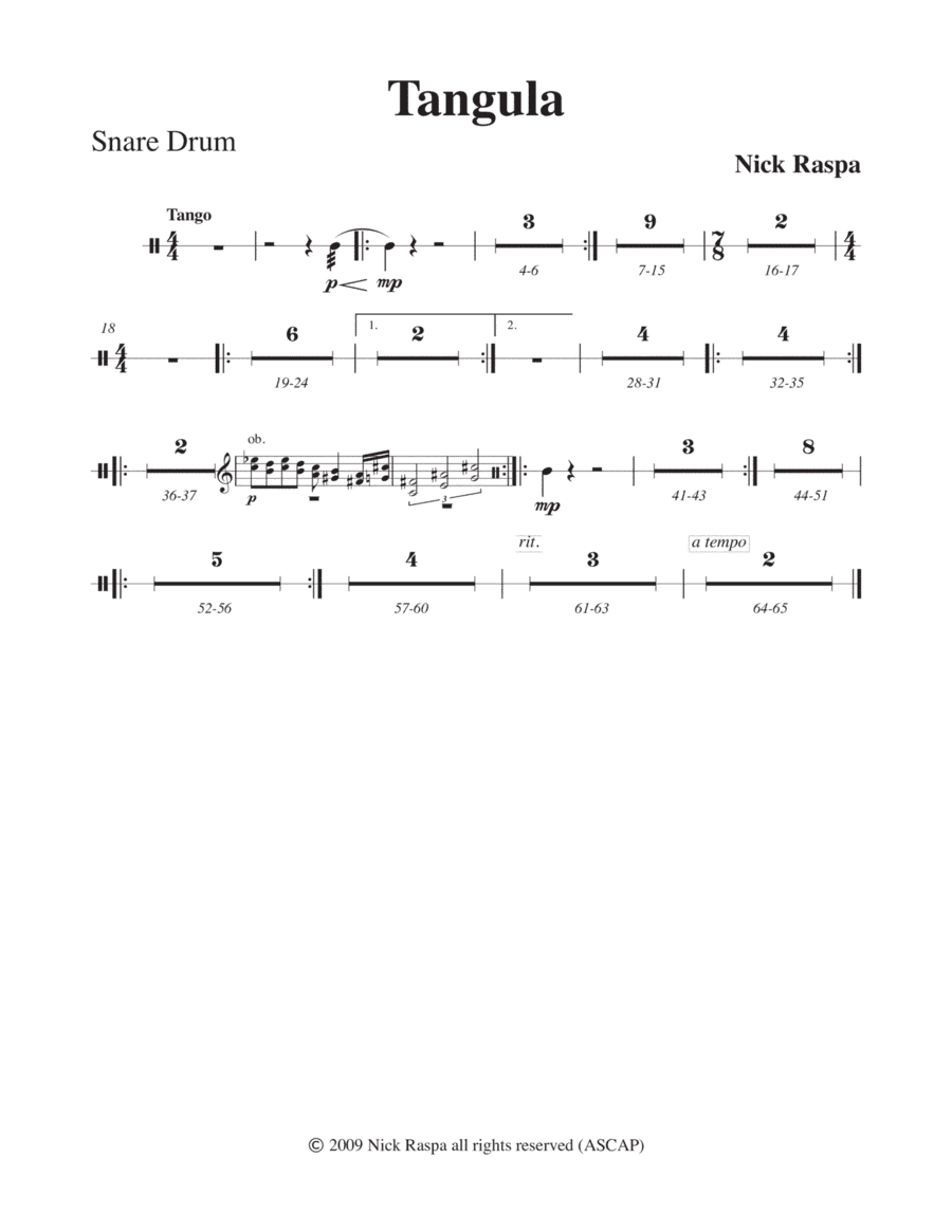 Tangula from Three Dances for Halloween - Snare Drum part