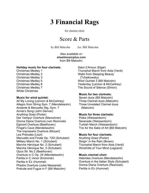 3 Financial Rags for clarinet choir