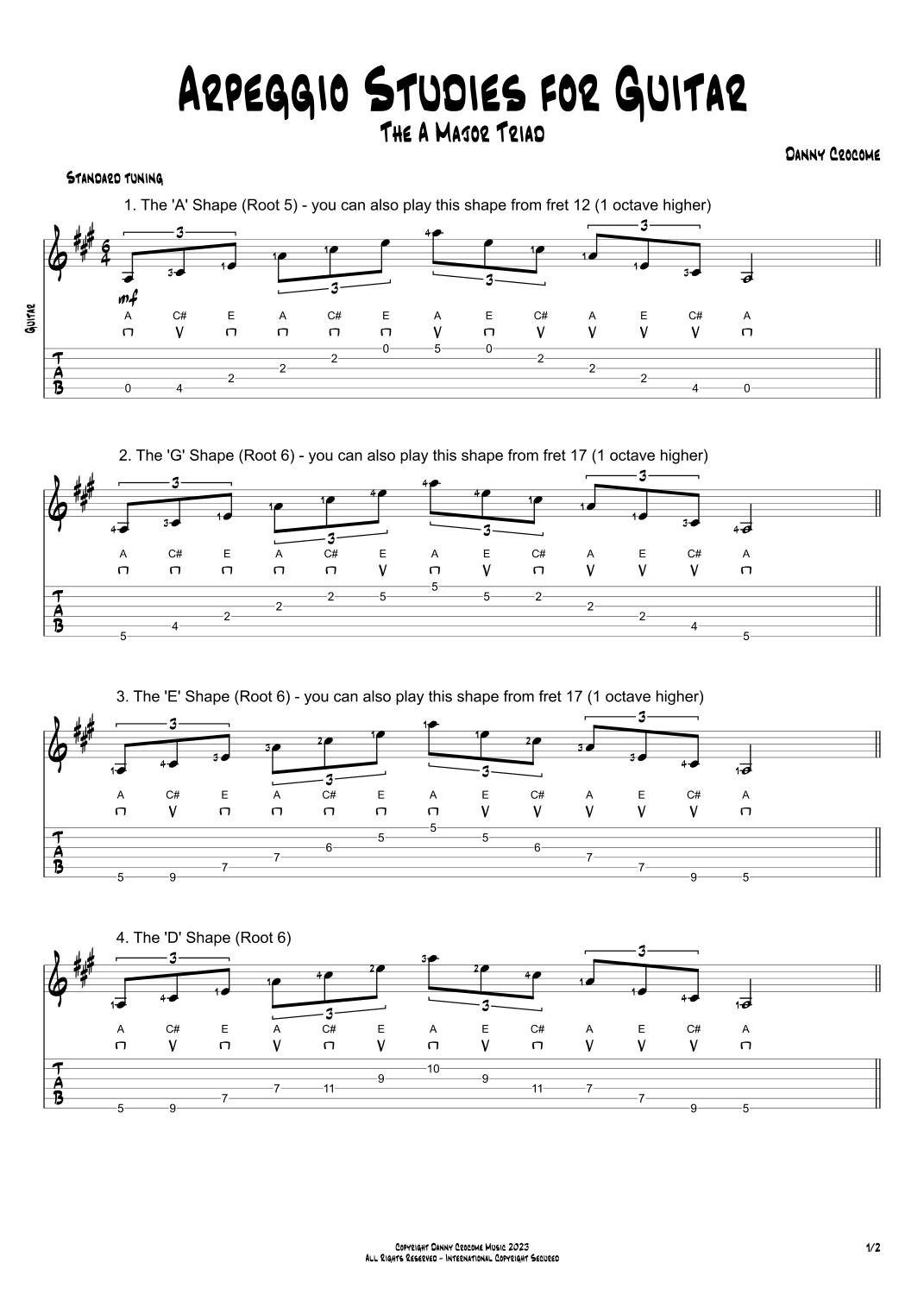 Arpeggio Studies for Guitar - The A Major Triad