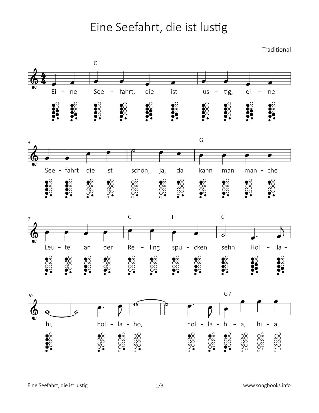 Eine Seefahrt, die ist lustig (arr. songbooks.info)