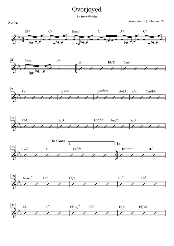 Overjoyed (arr. Transcribed By Marcelo Rea)