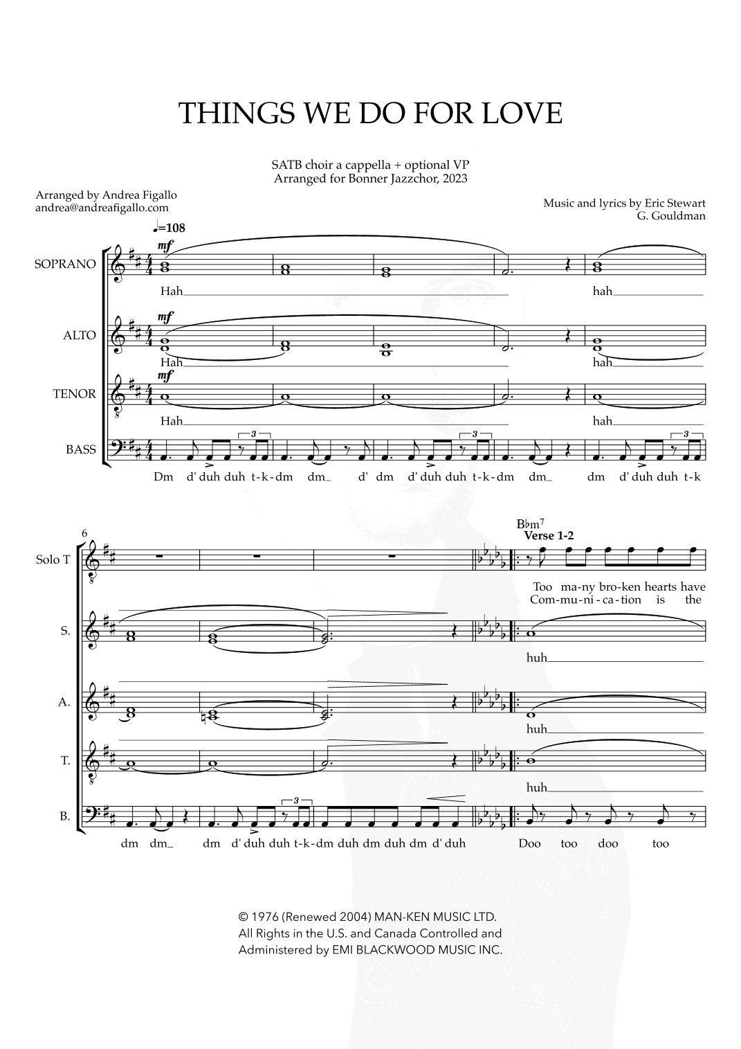 Things We Do For Love (arr. Andrea Figallo)