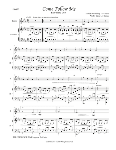Come Follow Me Easy Piano Duet for Teacher and Student (arr. Betsy Lee Bailey)