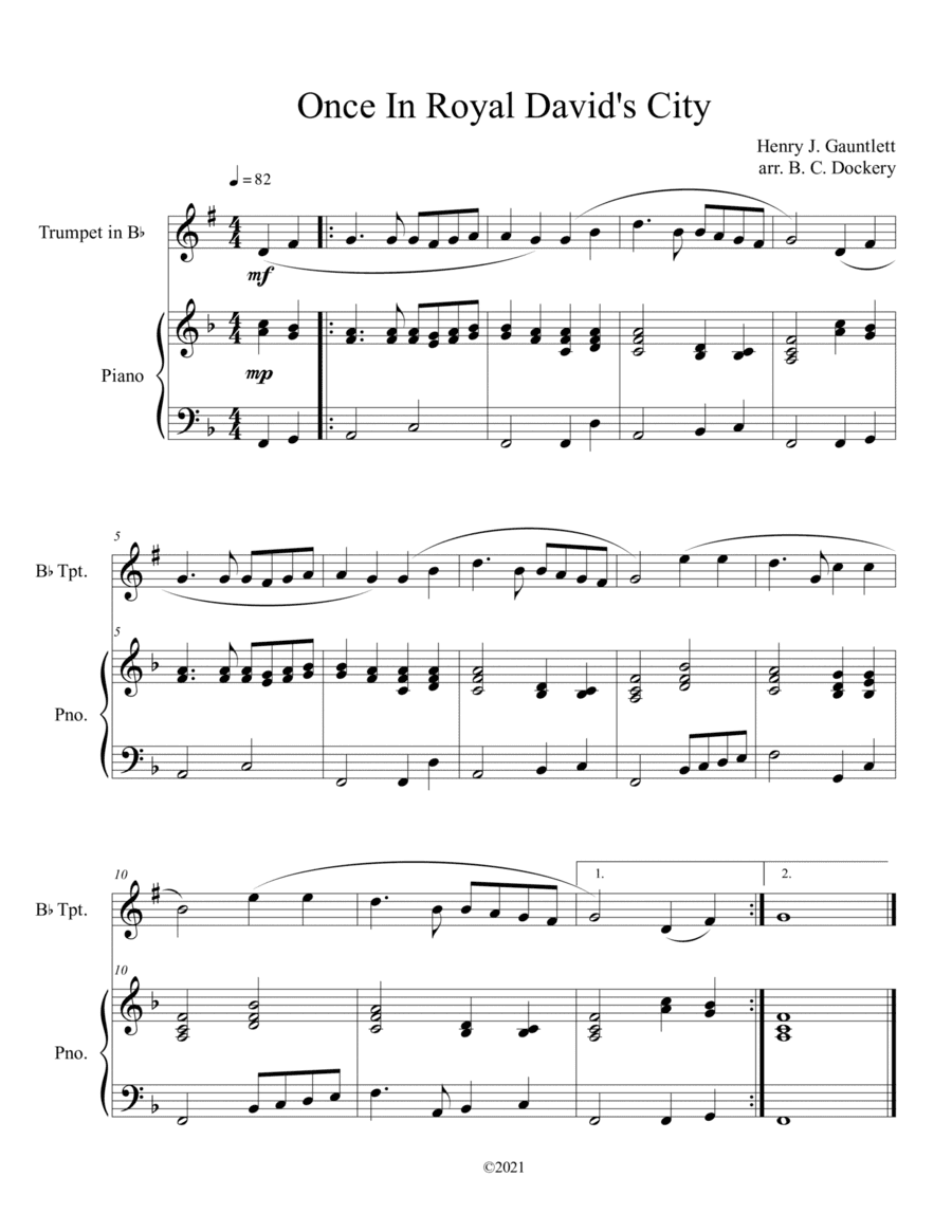 Once in Royal David's City (Trumpet Solo with Piano Accompaniment) (arr. B. C. Dockery)