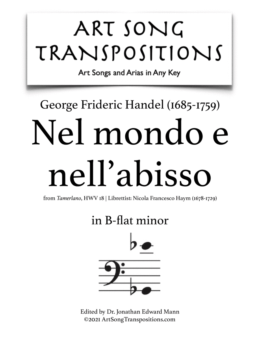 HANDEL: Nel mondo e nell'abisso (transposed to B-flat minor) (arr. ArtSongTranspositions.com)