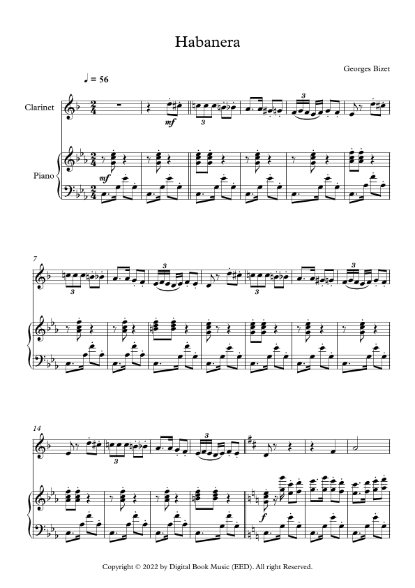 Habanera - Georges Bizet (Clarinet + Piano) (arr. Digital Book Music)