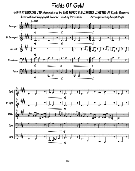 Fields Of Gold (arr. Joseph Pugh)