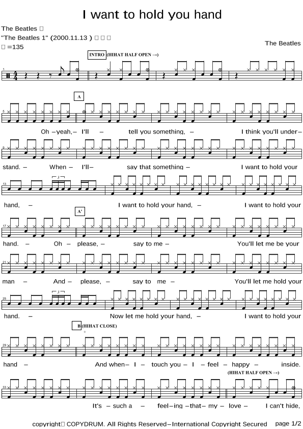 I Want To Hold Your Hand (arr. COPYDRUM)