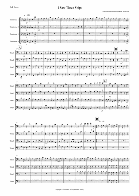 I Saw Three Ships (Jazzy Style!) for Trombone Quartet (arr. David Burndrett)