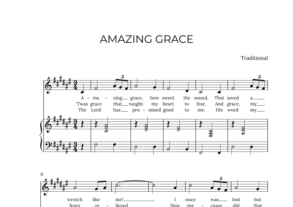 AMAZING GRACE - for piano and soprano in F# major (arr. Alex Nunes Rodrigues)