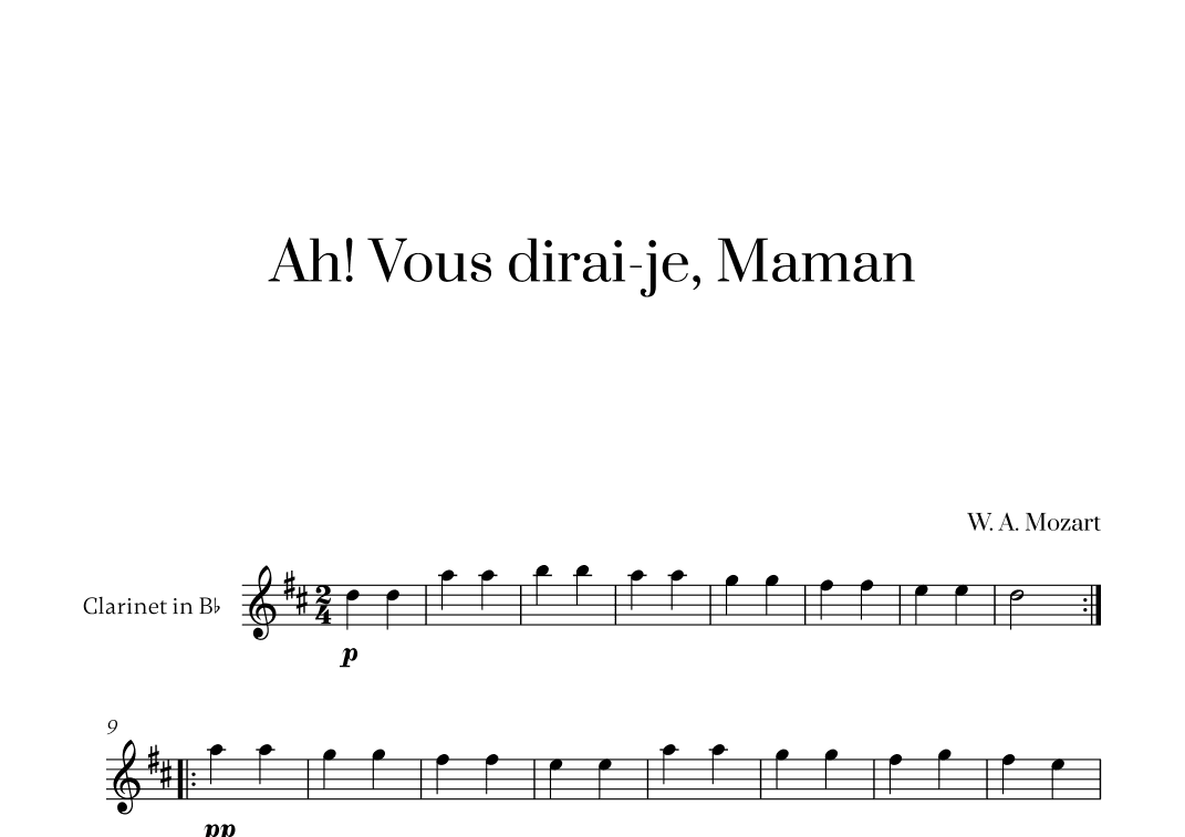W. A. Mozart - Ah! Vous dirai-je, Maman for Clarinet in Bb Solo (arr. Cadenza Editions)