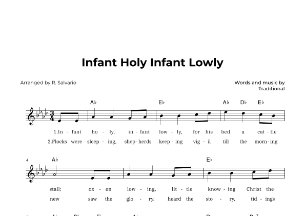 Infant Holy Infant Lowly (Key of A-Flat Major) (arr. R. Salvario)