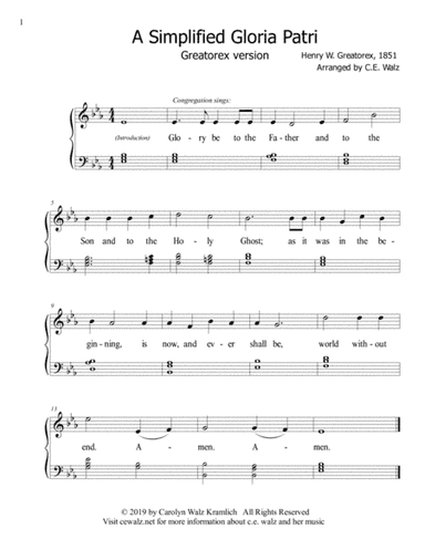 Simplified Gloria Patri and Doxology for Worship Service (arr. c.e. walz)
