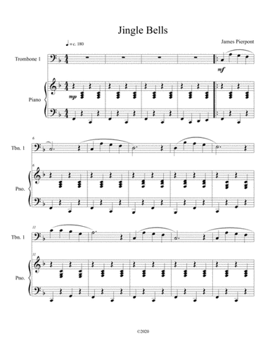 Jingle Bells (solo trombone) with optional piano accompaniment (arr. B C Dockery)